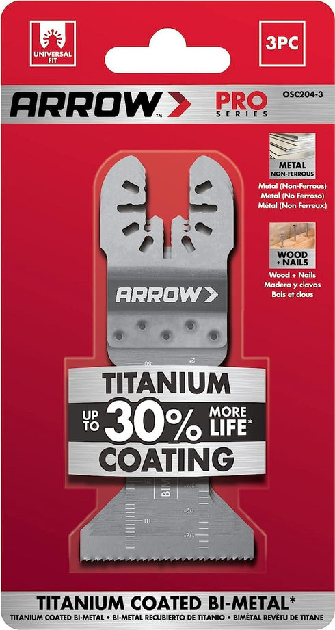 Arrow OSC204-3 Titanium Coated Oscillating Tool Saw Blades for Woodworking, Drywall, PVC, and Metal, 3-Pack