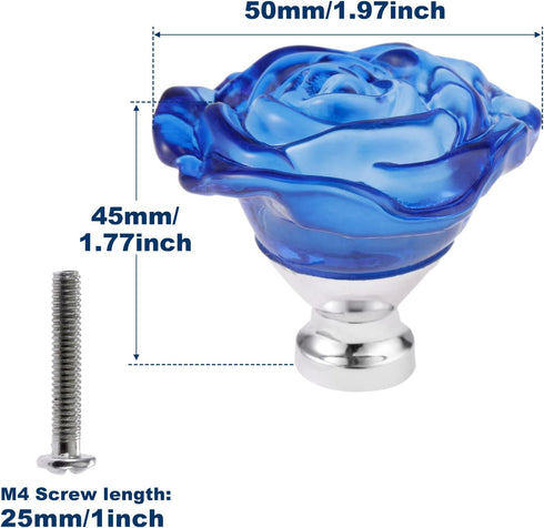 Yetaha Blue Crystal Drawer Knobs, 5PCS Rose Shape Glass Handles for Cabinet Pulls, with Screws