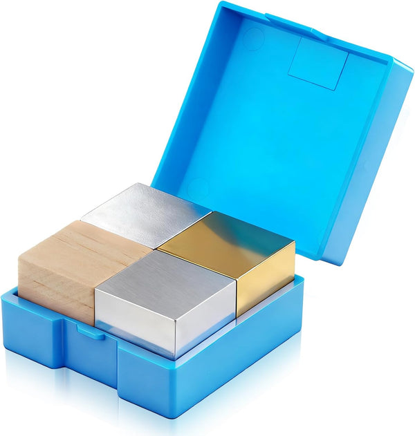 4 Pcs Density Cubes Set Copper, Iron, Aluminum and Wood, Density Metal