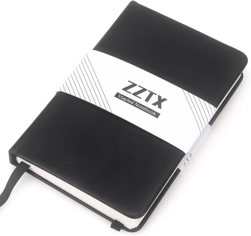 ZZTX Small Pocket Notebook: 3.5" x 5.5" Hardcover Lined Paper Mini Notepad with Black Leather Sketchbook