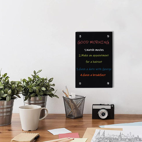 Black Glass Dry Erase Whiteboard, 8" x 12" Frameless Board for Home, School, Office - Black Surface (Glass BB-BK-2030)