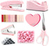 Pink Desk Accessories, Stapler and Tape Dispenser Set, Pink Office Supplies Kit for Students, Women, Coworkers