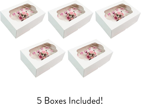 5-Count (14 10 5 Inches, Global Sugar Art Extra Deep Quarter Sheet Cake Box with Window, Sturdy, AutoPopup x x White)