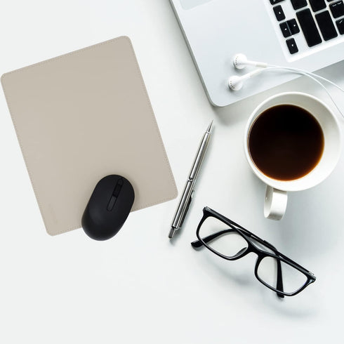 Leather Mouse Pad, Wood Mouse Pad with Stitched Edge, Waterproof Gaming Mouse Pad for Computers, 10.2" x 8.3", Beige