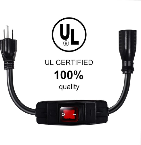 Outdoor Waterproof On/Off Switch Extension Cord, Heavy Duty 125v/250v Black SJTW Cord (1.5 Ft, Black)