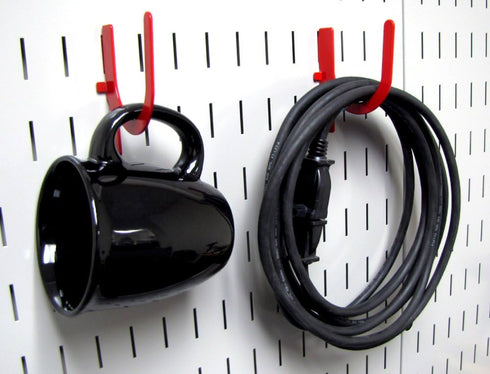 Wall Control 3in Reach U-Hook Accessory, “U” Shaped Slotted Metal Pegboard Hook - Red
