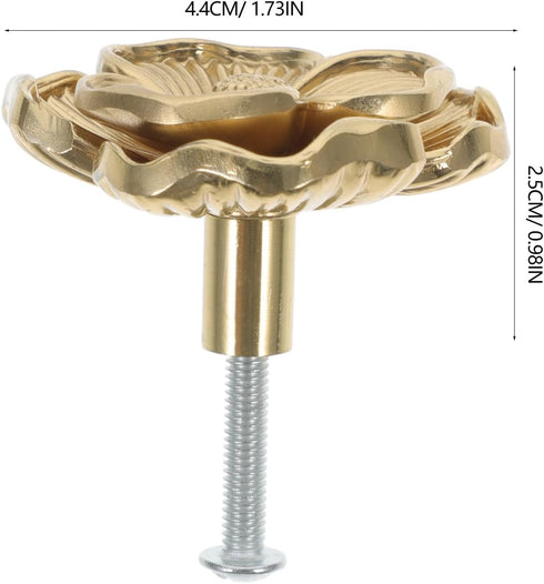 44x25mm Brass Cabinet Pull Handle with Camellia Flower Design, Decorative Dresser Drawer Knob for Wardrobe, Cupboard