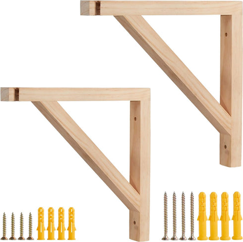 2 Pack 10 Inch Triangle Wood Shelf Bracket Wall Mount - Hand Made Wall Sconce Pendent Lamp Hanging Kit, Decorative