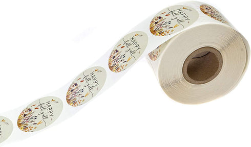 Happy Fall Y'all Stickers - 1.5 Inch Autumn Leaves Circle Labels - 500 Thanksgiving Floral Labels Per Roll