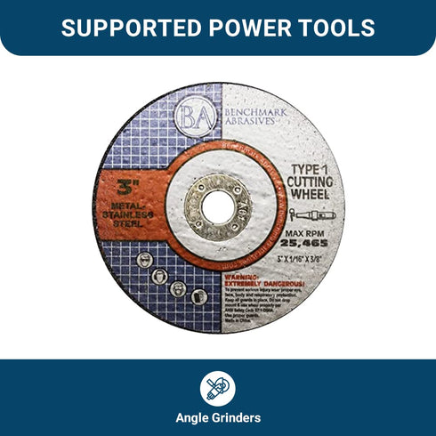 Benchmark Abrasives - 3" Type 1 Aluminum Oxide Thin Cut Off Wheel, 25 Pack for Metal Cutting and Grinding