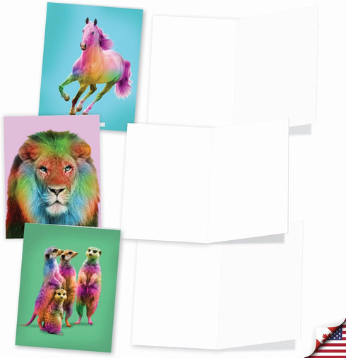 The Best Card Company Assorted Blank Greeting Card Box Set, 20 Cards + Envelopes, 10 Unique Designs, Colorful Creatures