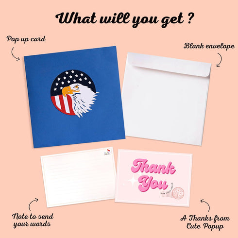 CUTE POPUP 4th of July Cards, 3D Unique Bald Eagle Card, Independence Day Pop Up Card for Family and Friends