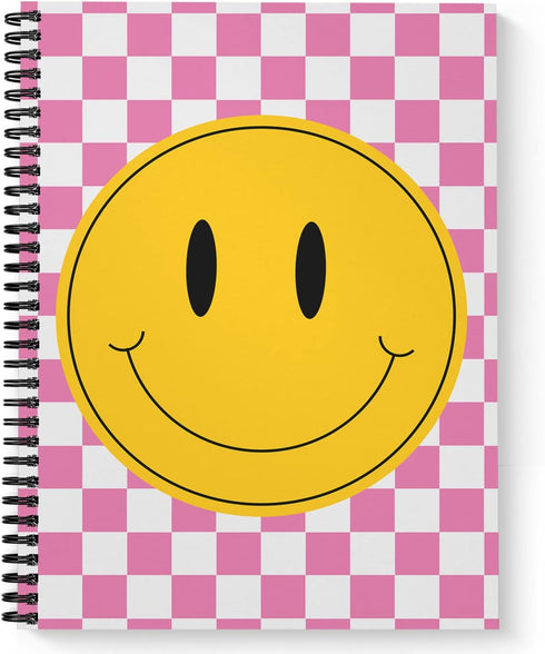 Retro Happy Face Spiral Notebook, 8.5" x 11" Journal, 120 Wide Ruled Pages, Durable Gloss Laminated Softcover Binding