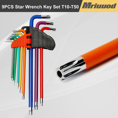 9 PCS Torx Wrench Set, Metric Long Arm Star Key Set T10-T50, L Key Set with Color-coded & Storage Bracket for Bike Repair, Furniture Assembly by Mriuuod