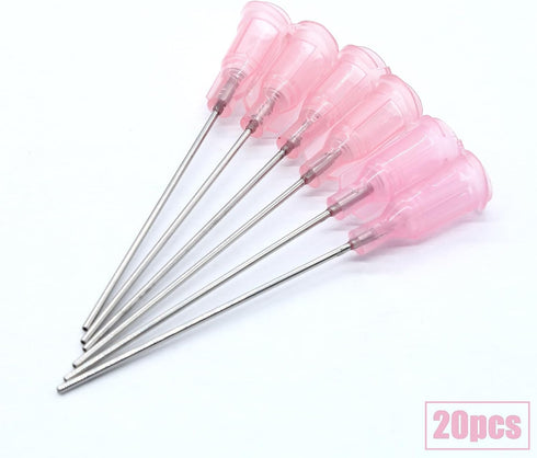 20 Pack 20Ga 1.5 Inch Blunt Tip Dispensing Needles, Pink Plastic Syringe Tapered Luer Lock for Industrial Use