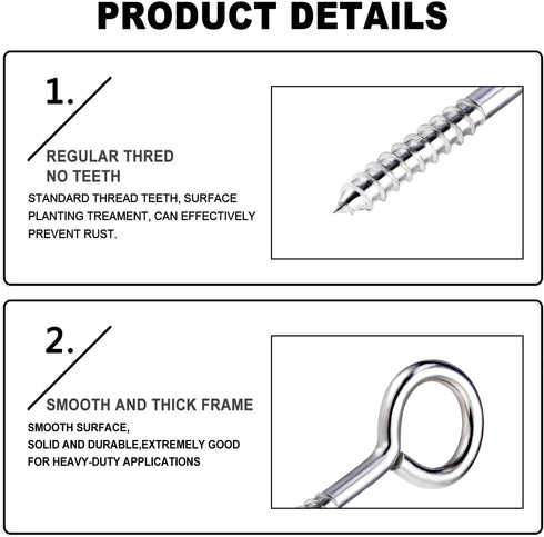 YGAOHF 5 Inch Lag Eye Bolts, Heavy Duty Stainless Steel Eye Bolts with 500 LBS Capacity