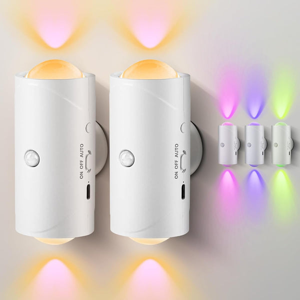 LED Motion Sensor Night Light, 7 Colors Rechargeable Battery Stair Light, Wireless