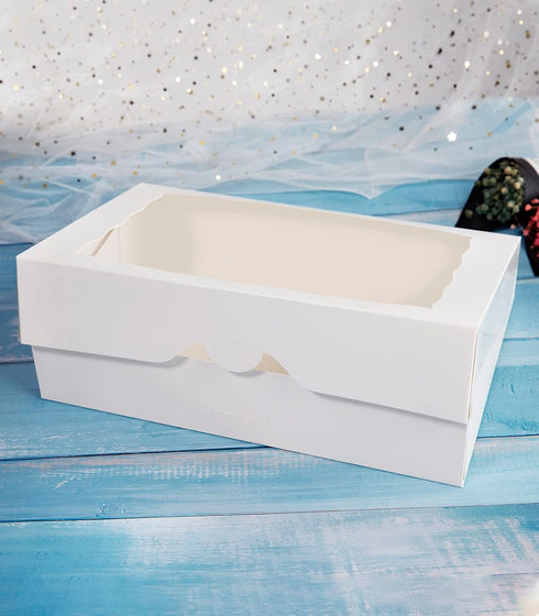 15-PACK Pastry Bakery Box, 16x11x2.75inch, White Auto-Pop Up Boxes for 12 Donuts, Muffins, Cookies with PVC Window