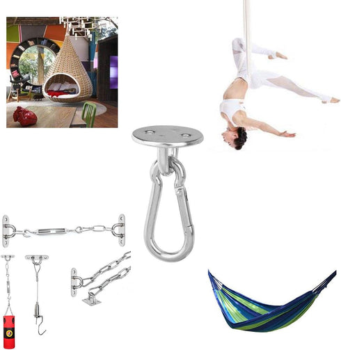 2 Set M8 Ceiling & Wall Mount Hanging Hardware Fitting Set 304 Stainless Steel Heavy Duty Round Pad Eye Hook Plate + Snap Hook for Yoga Hammock Chair Swings Marine Boat Accessories