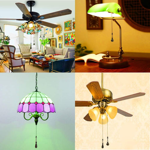 2Pcs 12 inch Ceiling Fan Pull Chain Extenders with Charm Pendant - Vintage Hollow-Out Bronze Pull Chains for Ceiling