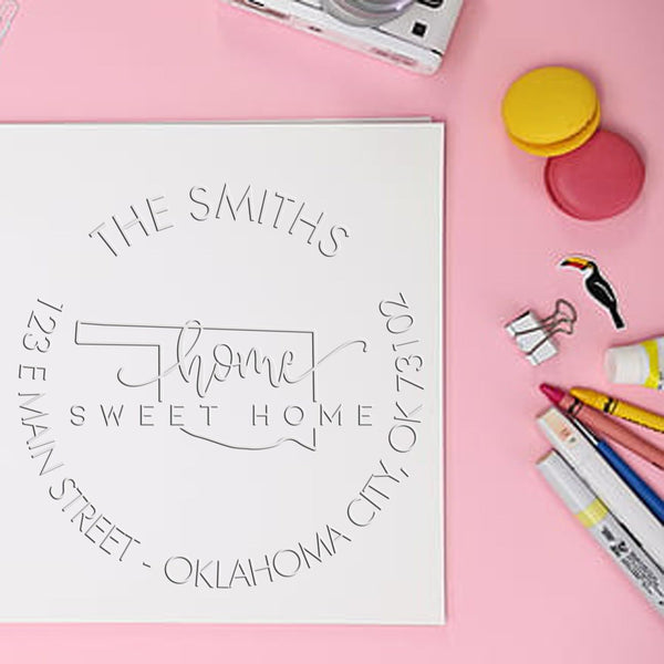 Handcrafted Home Sweet Home Desk Address Seal Embosser for Oklahoma - Custom