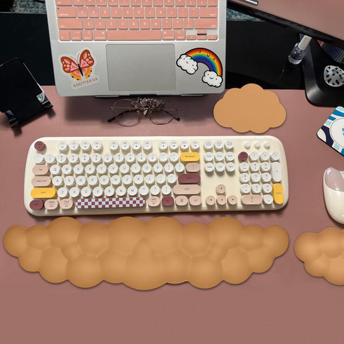 JIKIOU Upgrade Leather Cloud Keyboard Wrist Rest, Comfortable Memory Foam with Non-Slip PU Base for Gaming