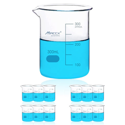10.15oz (300ml) Sturdy Glass Beaker, 3.3 Borosilicate Griffin Low Form, Pack of 12