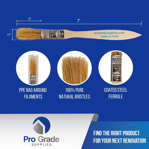 Pro Grade 96 Ea 1/2 Inch Chip Paint Brushes - Light Brown