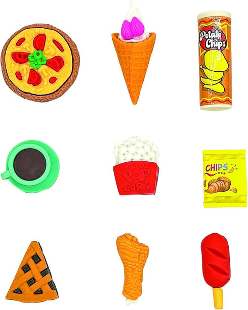 Raymond Geddes Snack Attack II 3D Erasers - 54 per Bag, 9 Quirky Snack-Themed Designs