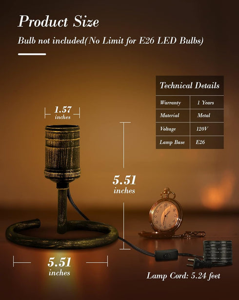 Set 2, E26 Bulb Bulb) Small Table Lamp, Vintage Desk Lamps for Bedrooms of Rustic Bronze Finish Edison Lamp Base Holder