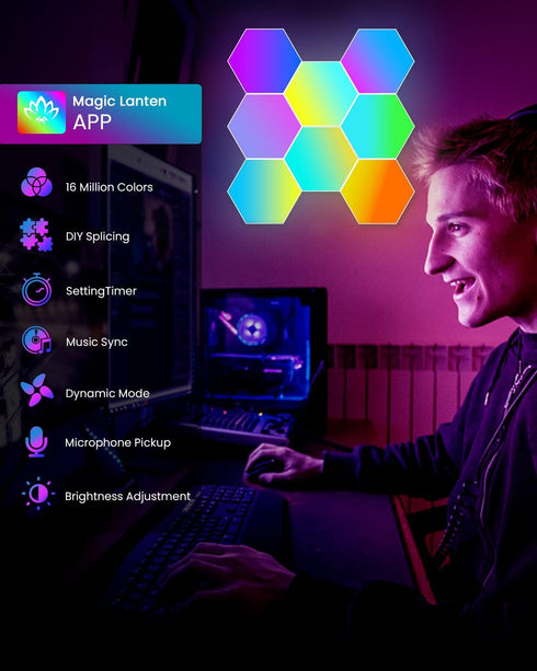 (8-Pack) NIUCOO Hexagon LED Lights Wall Panels, Smart RGB Gaming Lights with APP & Music Sync, DIY Modular Hex Tiles
