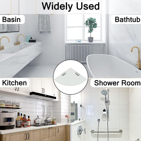 1 SAYAYO Glass Corner Shelf for Wall, Tempered Floating Glass Shelves for Bathroom Pcs, Clear