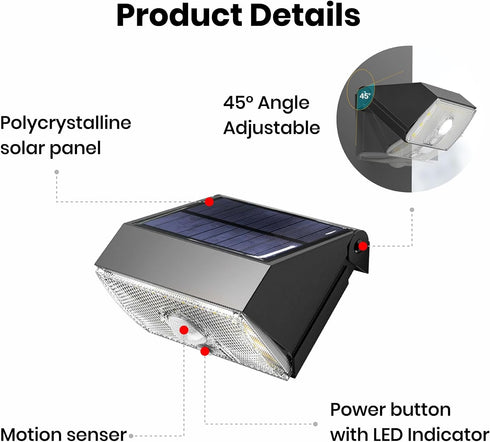 4000K 3000K 1000LM 1pcs Solar Fence Light Outdoor, Solar Wall Lights with Motion Sensor, Small Solars Light for Deck