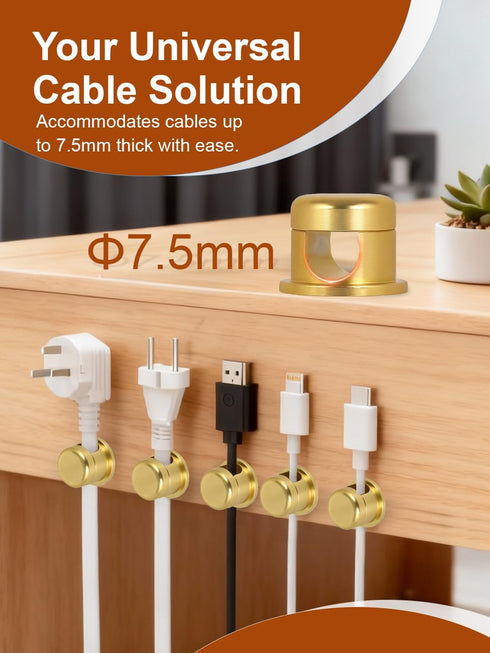 Rkoyes 3 Pack, Wider Base Strong Adhesive Desk Cord Holder Aluminum Gold Screw-top Cord Holder for Nightstand, Cable