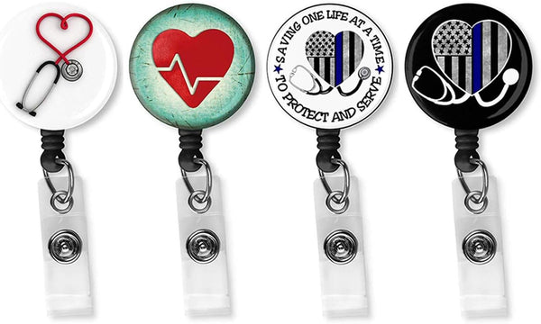 Nurse Badge Reel Holder Retractable, 4 Pack with Alligator Clip for Nurse and Doctor, Cute Heart Name Tag, ID Card