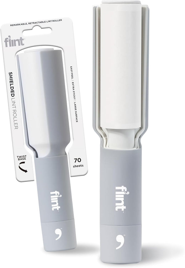 Flint Plus Retractable Lint Remover & Pet Hair Roller for Clothes – Refillable & Reusable with 70 Extra Sticky Sheets