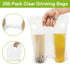 200 Packaging 11 11.8 Inch PCS Handle Drinking Poly Bags, Double Cup Carriers Bag Clear Portable Plastic Bags