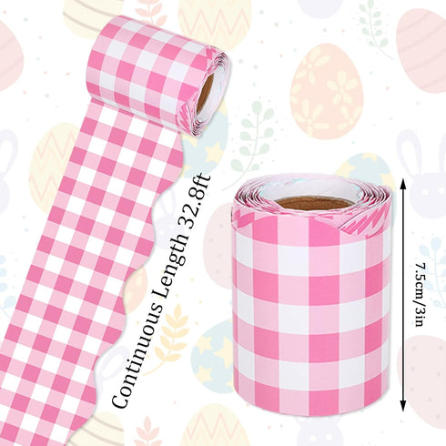 Whaline 164ft Buffalo Plaid Bulletin Board Borders 5 Rolls Spring Easter Die-Cut Bulletin Board Strips Plaid Rolled Bulletin Board Trim for School Classroom Office Chalkboard Decoration by Whaline