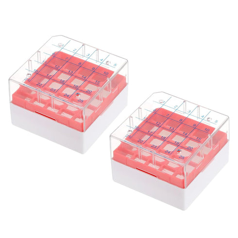 PATIKIL 2 Pcs 25 Well Centrifuge Tube Freezer Storage Box, Polypropylene Tube Rack for 1.8ML and 2.0ML Tubes