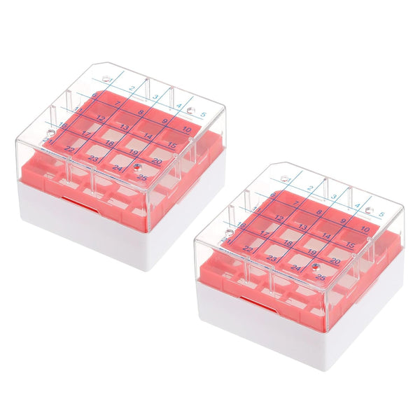 PATIKIL 2 Pcs 25 Well Centrifuge Tube Freezer Storage Box, Polypropylene Tube Rack for 1.8ML and 2.0ML Tubes