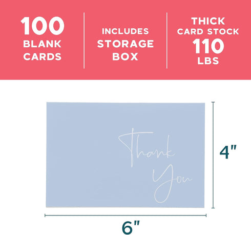 Set 100 Pack 4x6 VNS Creations Bundle - Thank You Cards With Envelopes Bulk & Stickers - - Light Blue and Pink