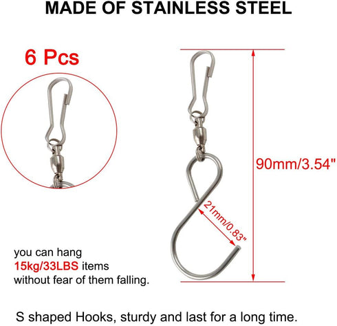 uxcell 6 Pack S Shaped Hooks Clips Stainless Steel Plating Finish Hangers Holder Kitchen Bathroom Closet Shelf Rack for Hanging Plants Pots and Pans Coffee Mugs Towel by uxcell