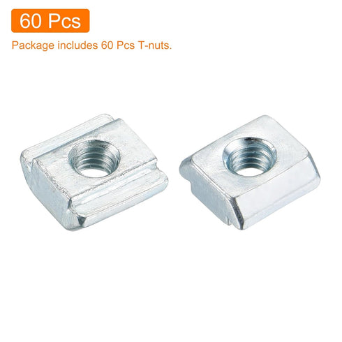 uxcell 60Pcs M4 T Nut Tee Sliding Slot Nuts, Carbon Steel Nickel Plated for Aluminum Extrusion Profile