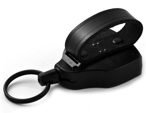 KEY-BAK SUPER48 Locking Retractable Keychain, Durable Polycarbonate Case with Leather Belt Loop, Black