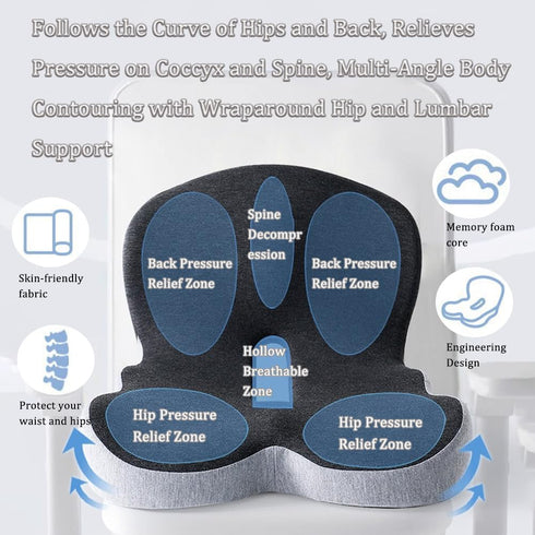 QCYHDF Memory Foam Orthopedic Cushion, Car Wheelchair Buttocks Pressure Reducing Cushion, Lumbar Support Pillow