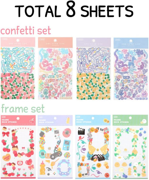 Cute Essential Kawaii Aesthetic Stationery Sticker Pack - 8 Sheets (258+ Stickers) for Planners, Journals, Gifts