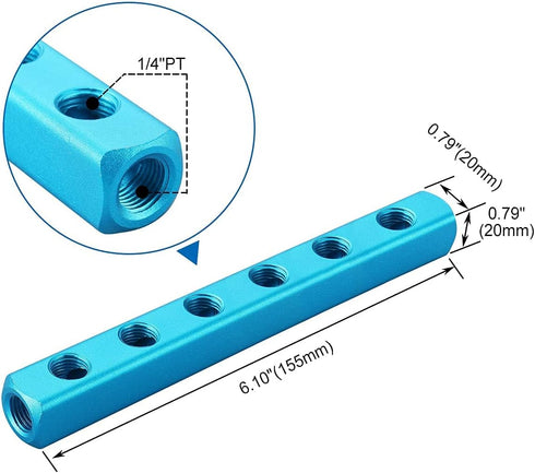 Baomain Aluminum Air Manifold Block, 5-Way 8-Port, 1/4" PT Threaded for Pneumatic Systems