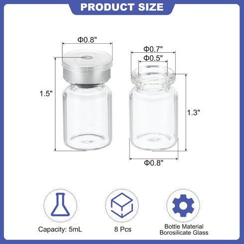 PATIKIL 5ml Sample Vials, 8 Pack Lab Empty Vials with Butyl Rubber Stopper, Borosilicate Glass
