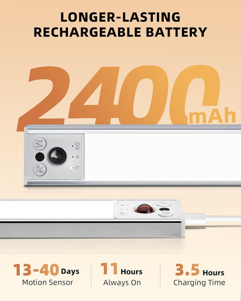 10inch 2400mAh Closet Dimmable Counter (2 Pack) EZVALO Under Cabinet Lighting, LED Motion Sensor Light Indoor, USB