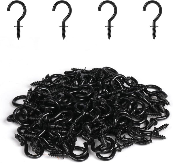 RELBRO 100 Pcs Black Mini Screw Hooks, 1/2 Inch Tiny Metal Screw in Jewelry Hooks for Crafts, Keys, Plants
